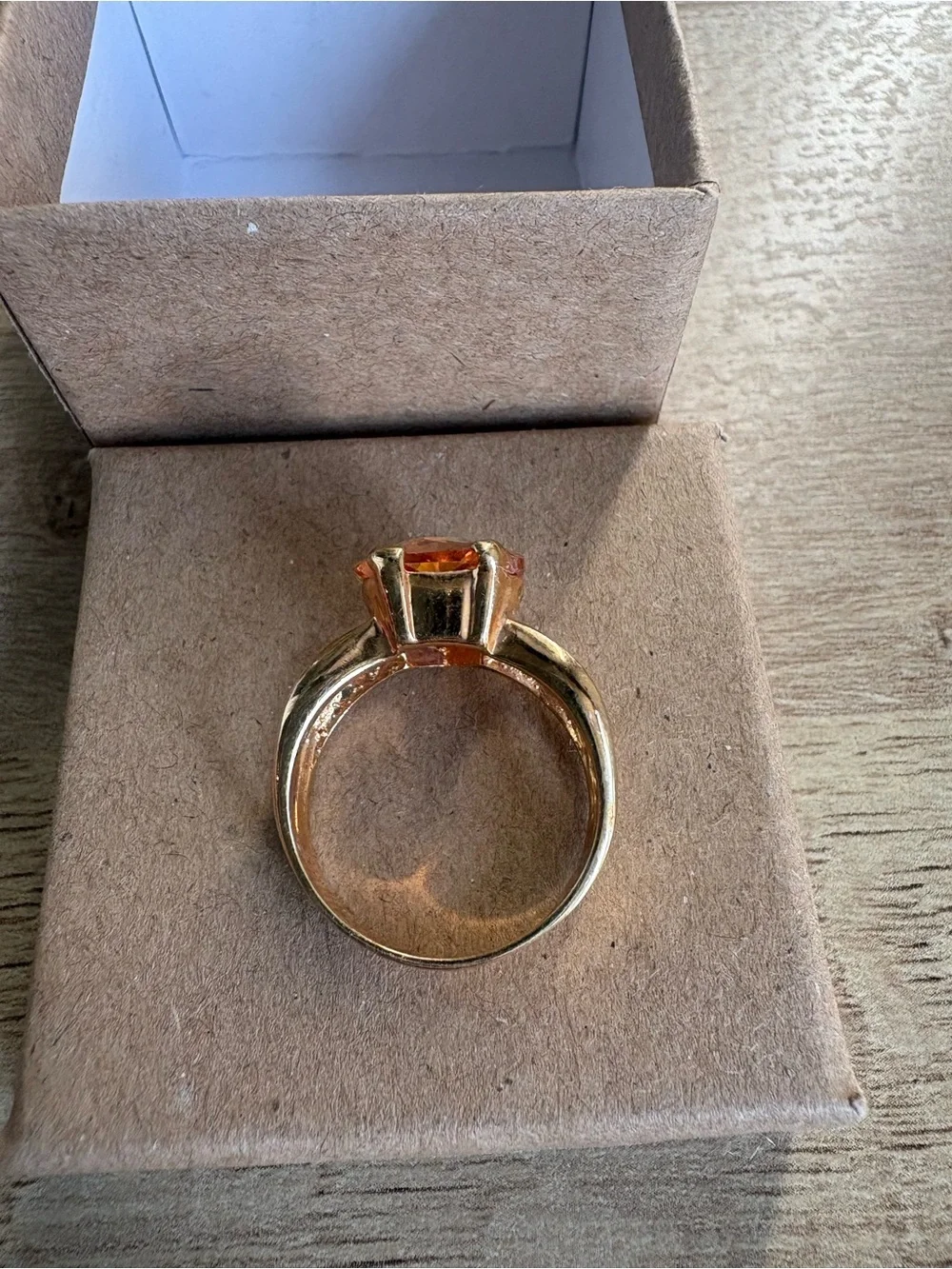 Gold-Tone Heart Ring with Orange Crystal